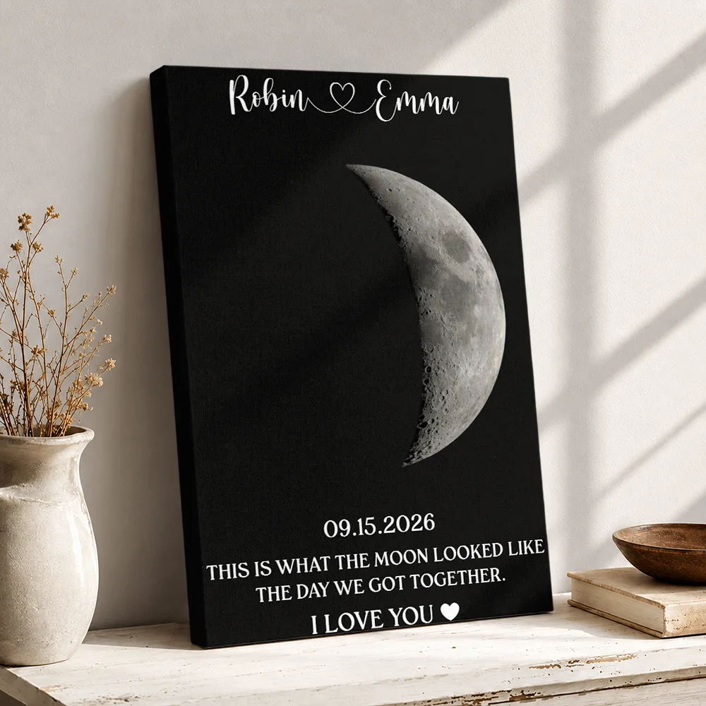 Anniversary, Christmas, Gift For Couples, Moon Phase, Old Couples, Romantic, Top Market - Anniversary Gift For Couple - Personalized Moon Phase What The Moon Looked Like Poster