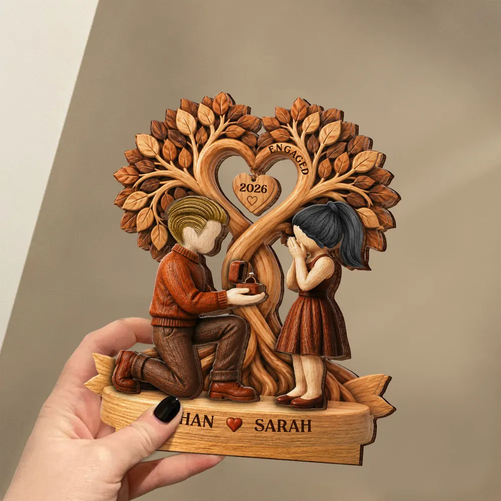 Anniversary, Christmas, Engaged Couple, Gift For Couples, Romantic, Vector - Engagement Gift For Engaged Couple - Personalized Wooden Plaque