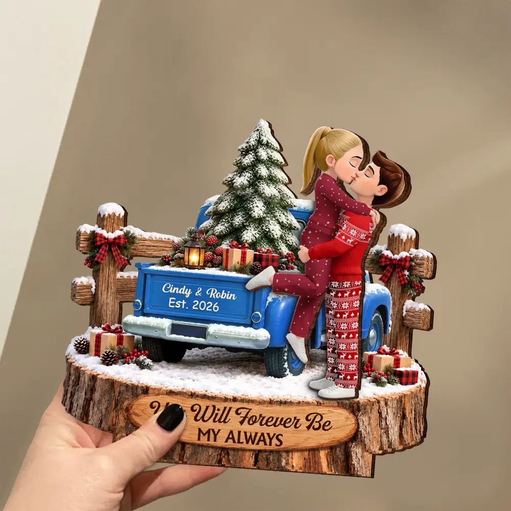 Christmas,Gift For Couples,Old Couples,Romantic,Vector - Farmhouse Romantic Gift For Couples - Personalized From Our First Kiss Wooden Plaque