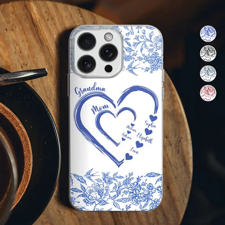 Mom Grandma Heart We Love You Toile De Jouy Pattern - Personalized Clear Phone Case