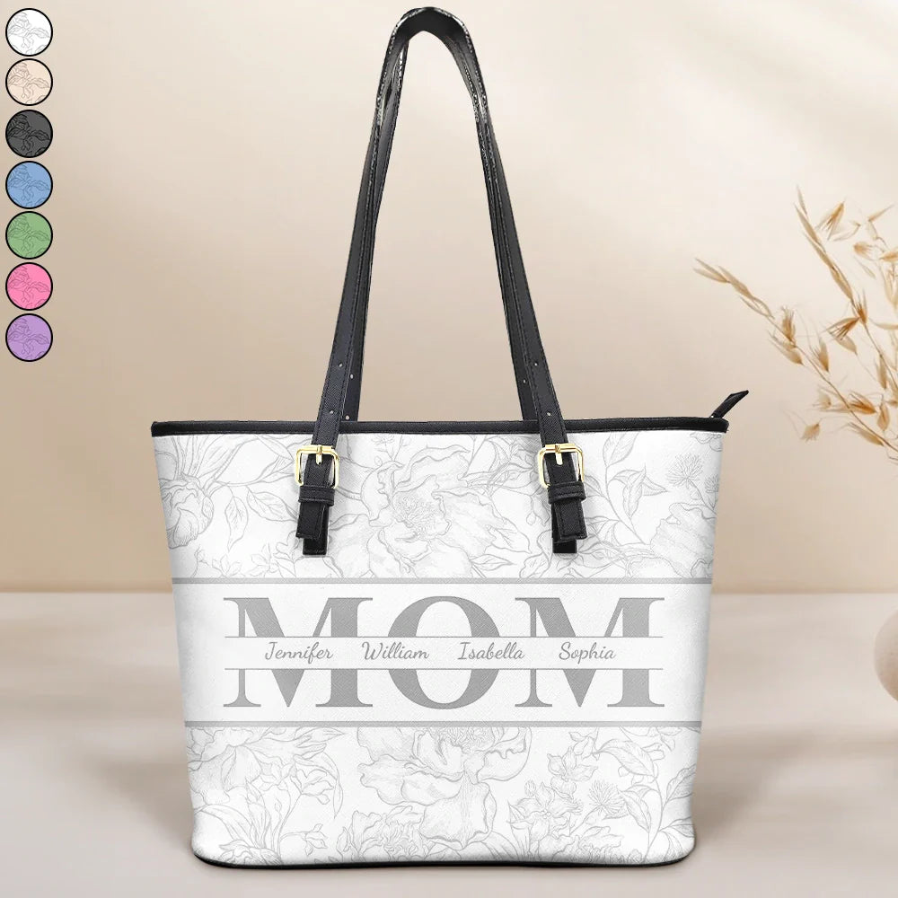 Mom Floral Design Trendy Bag - Personalized Leather Tote Bag