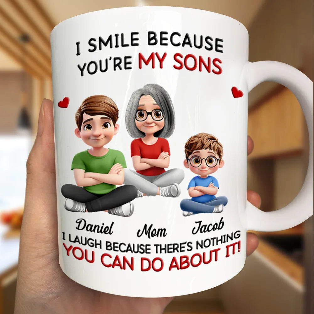 Gift For Son,Dad - Sons,Gift For Daughter,Gift For Grandkids,Happy,Mom - Daughters (Adult),Mom - Daughters (Young),Grandma - Grandkids - Mom Grandma I Smile Because You Are My Daughters Sons Grandkids - Personalized Mug