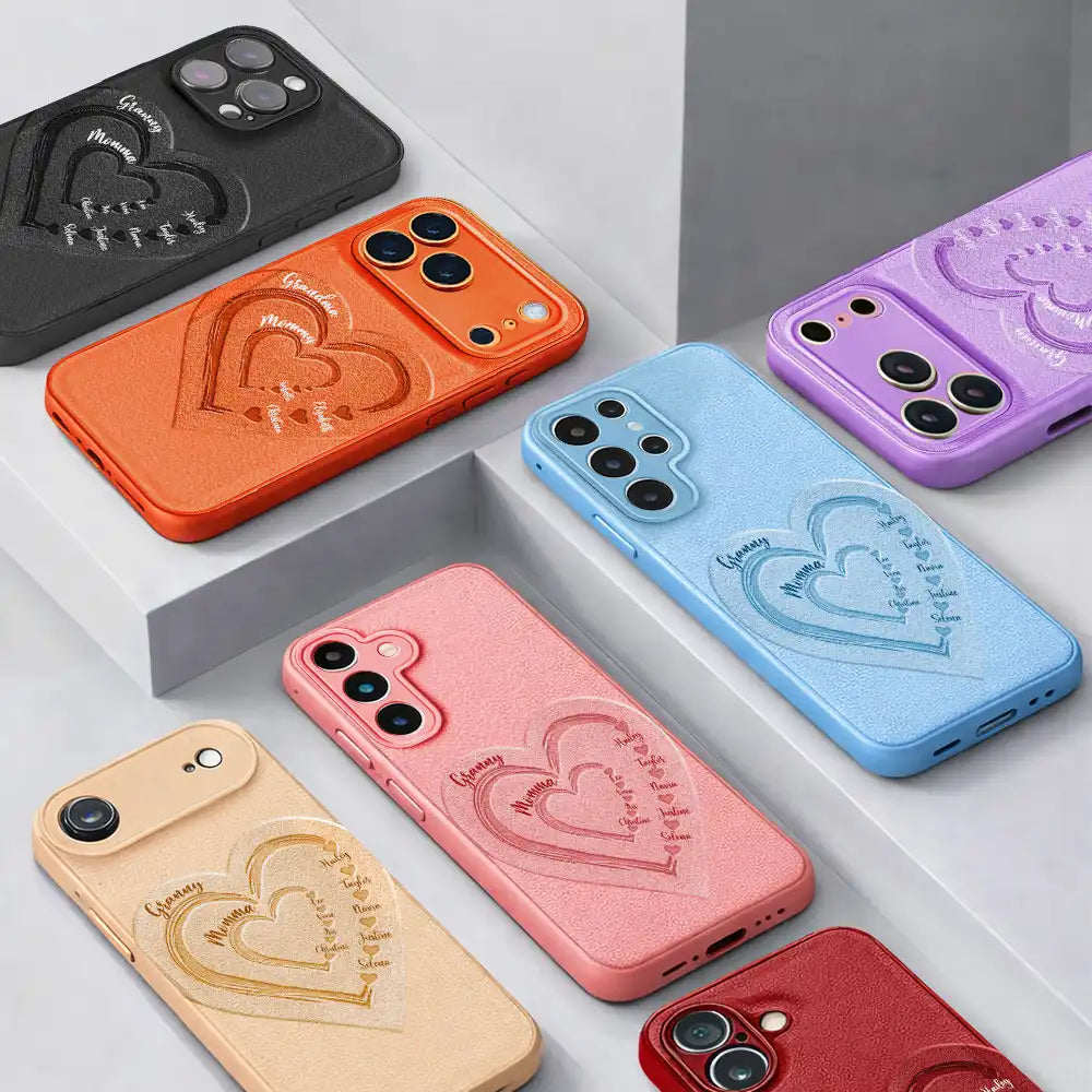 Gift For Mother, Gift For Grandma, Love - Mom Grandma Sweethearts - Personalized Leather Phone Case
