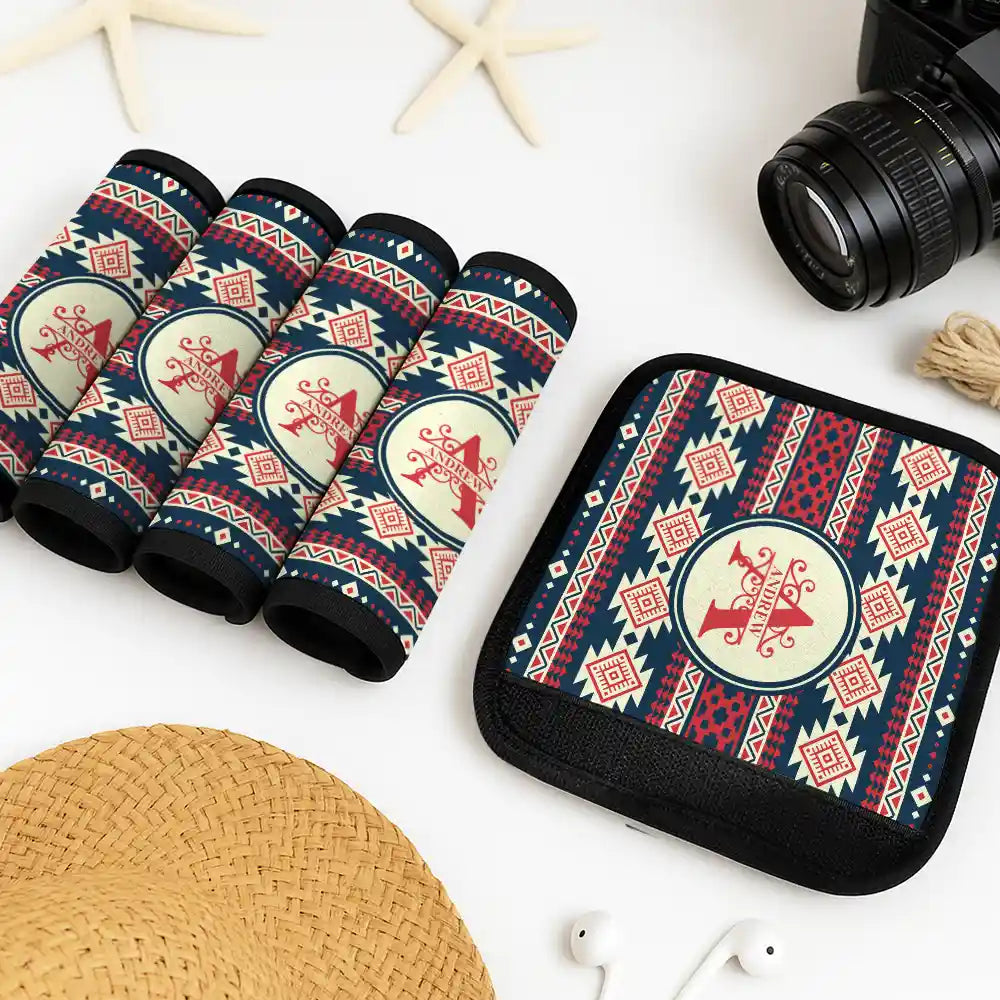 Gift For Yourself,Summer,Travel,Happy,Gift For Women,Gift For Men - Monogram Initial Tribal Pattern - Personalized Luggage Handle Wrap