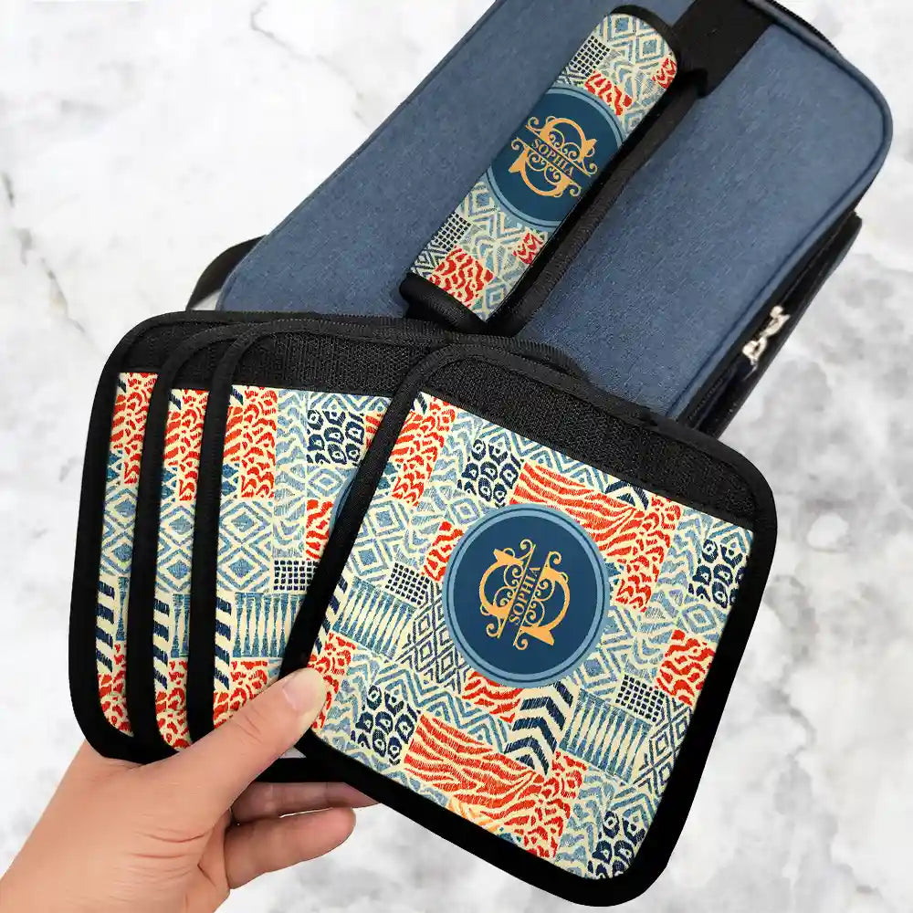 Gift For Yourself,Summer,Travel,Happy,Gift For Women,Gift For Men - Monogram Initial Tribal Pattern - Personalized Luggage Handle Wrap