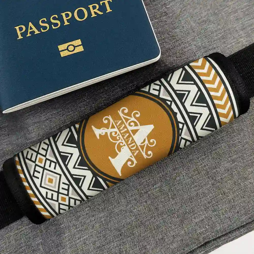 Gift For Yourself,Summer,Travel,Happy,Gift For Women,Gift For Men - Monogram Initial Tribal Pattern - Personalized Luggage Handle Wrap