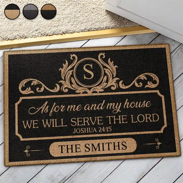 Family, Parents, Happy - Monogram Monogram We Will Serve The Lord - Personalized Doormat