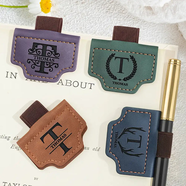 Reading, Gift For Yourself, Happy - Monogram Name Simple Keepsake - Personalized Engraved Magnetic Leather Pen Clip