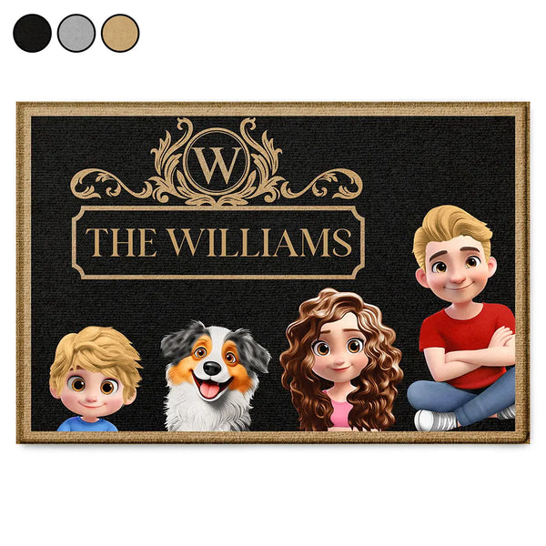 Family,Happy - Monogram Style Family Name & Member - Personalized Doormat