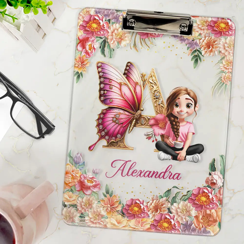 Gift For Yourself,Happy - Monogrammed Alphabet Butterfly - Personalized Acrylic Clipboard