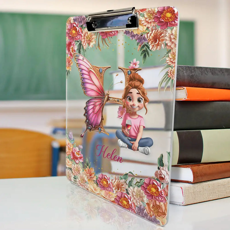Gift For Yourself,Happy - Monogrammed Alphabet Butterfly - Personalized Acrylic Clipboard
