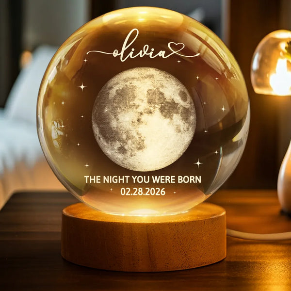 New Mom, New baby, New Dad, Happy - Moon Phase The Night You Were Born - Personalized Crystal Globe Lamp