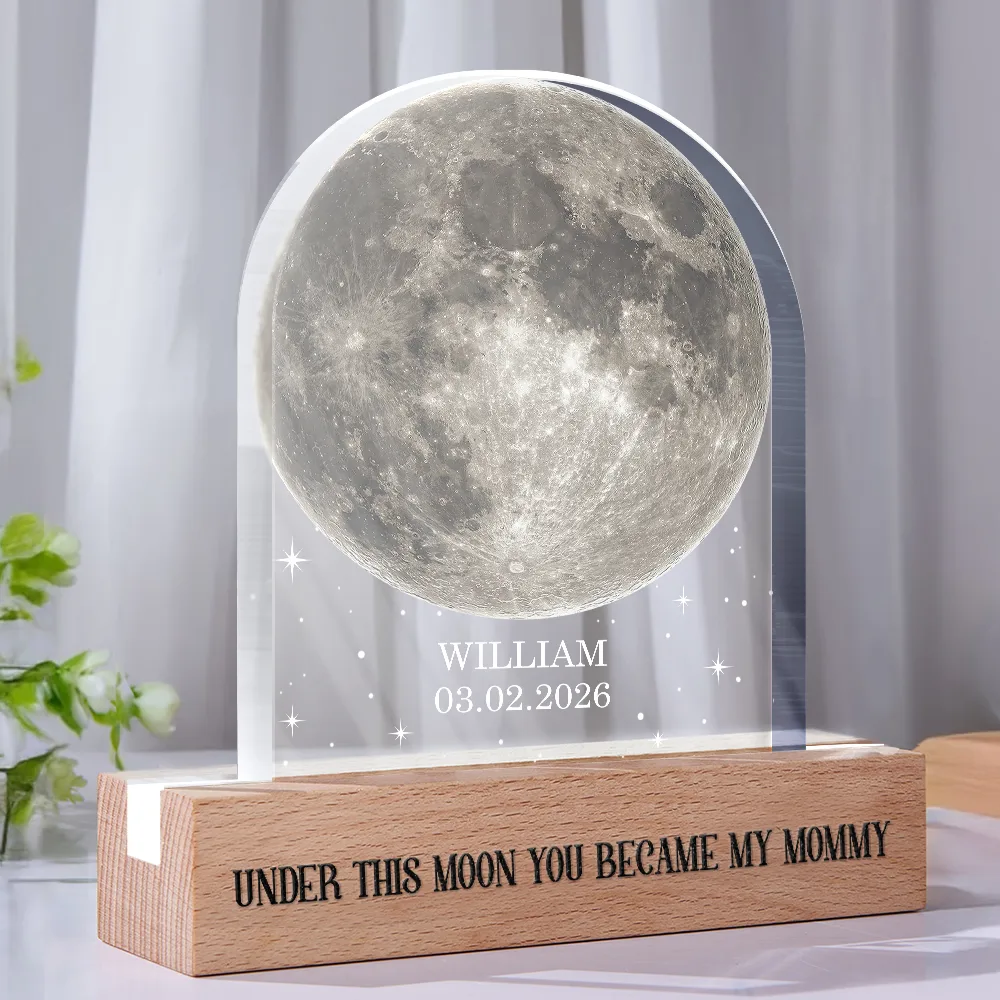 Gift For Father,New Dad,New baby,Happy,Moon Phase,Adorable - Moon Phase Under This Moon You Became My Dad - Personalized Custom Shaped LED Light