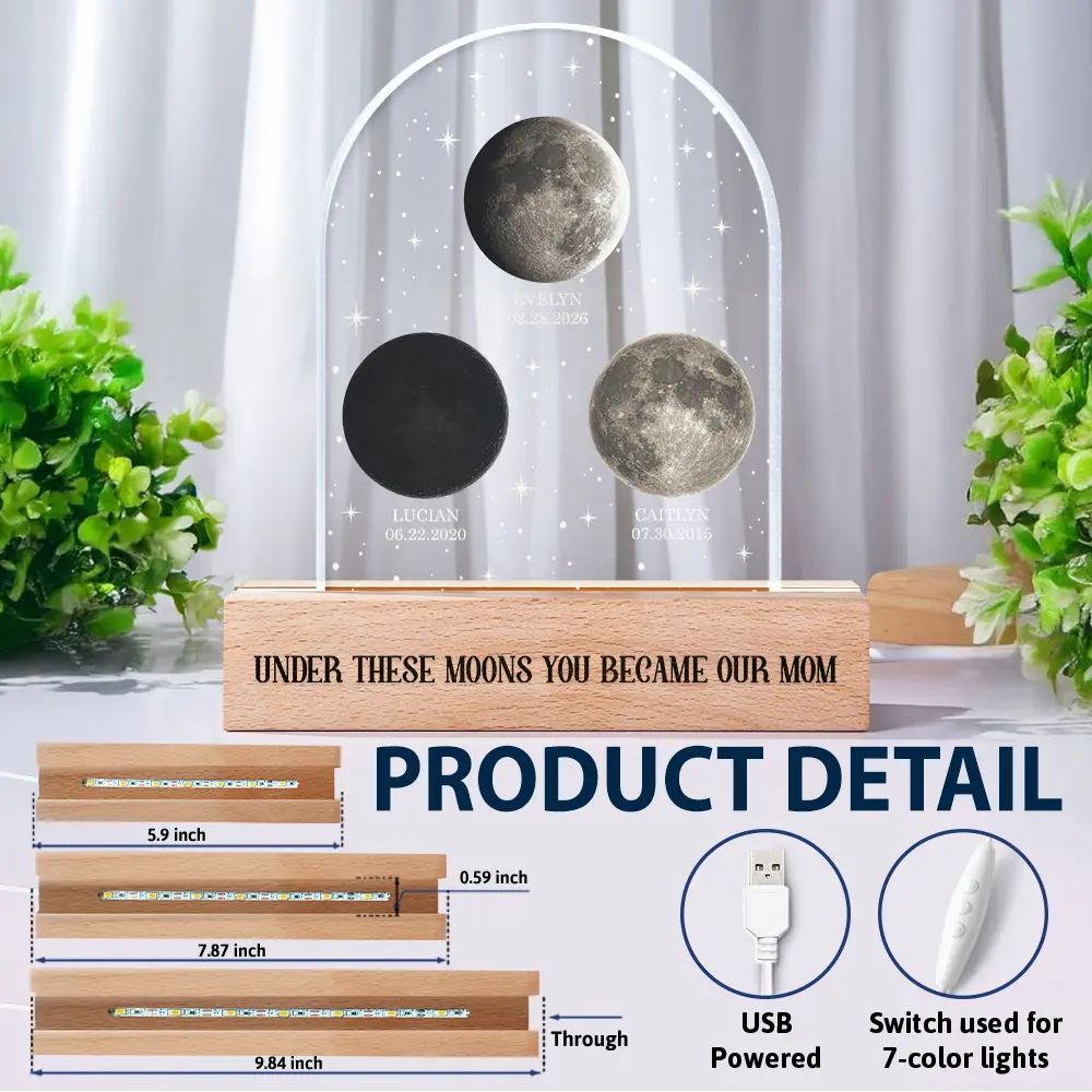 Gift For Father,New Dad,New baby,Happy,Moon Phase,Adorable - Moon Phase Under This Moon You Became My Dad - Personalized Custom Shaped LED Light