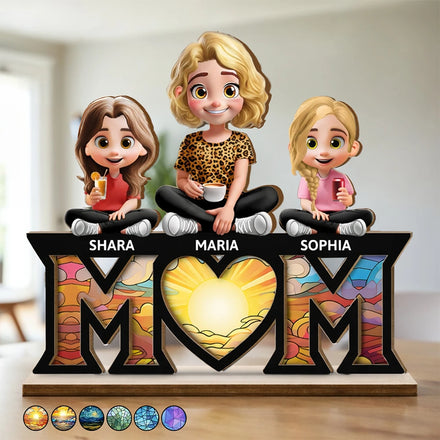 Mother & Children We Love You Mom - Personalized Custom Shaped 2-Layered Wooden Plaque