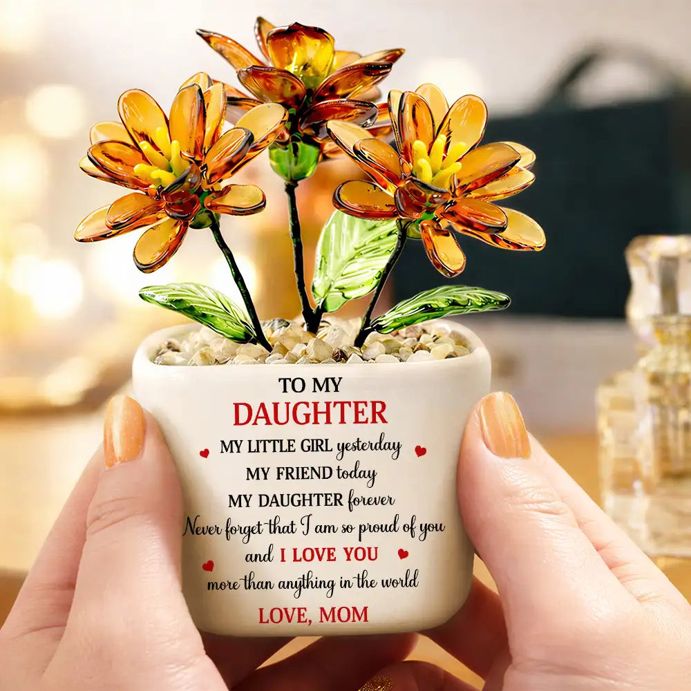 Mom - Daughters (Adult),Gift For Daughter,Love - My Daughter Forever - Personalized Glass Flower Plant Pot