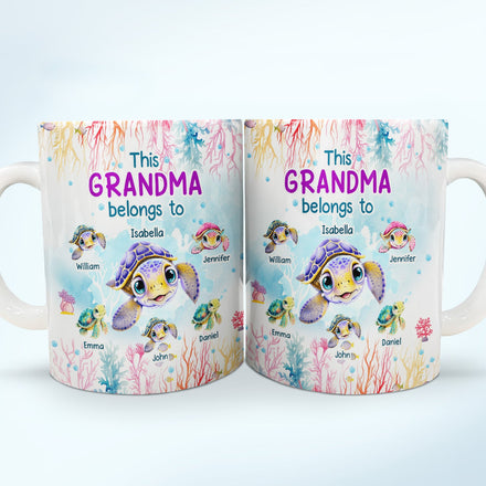 This Grandma Belongs To Cute Ocean Turtles - Gift For Grandmother, Mother, Mom - Personalized White Edge-to-Edge Mug