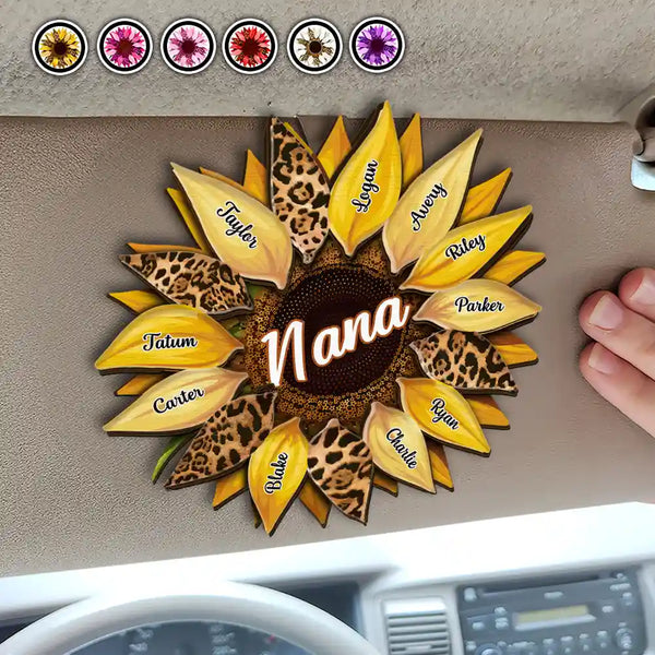 Nana, Mom, Auntie Family Sunflower - Personalized Custom Shaped Car Visor Clip