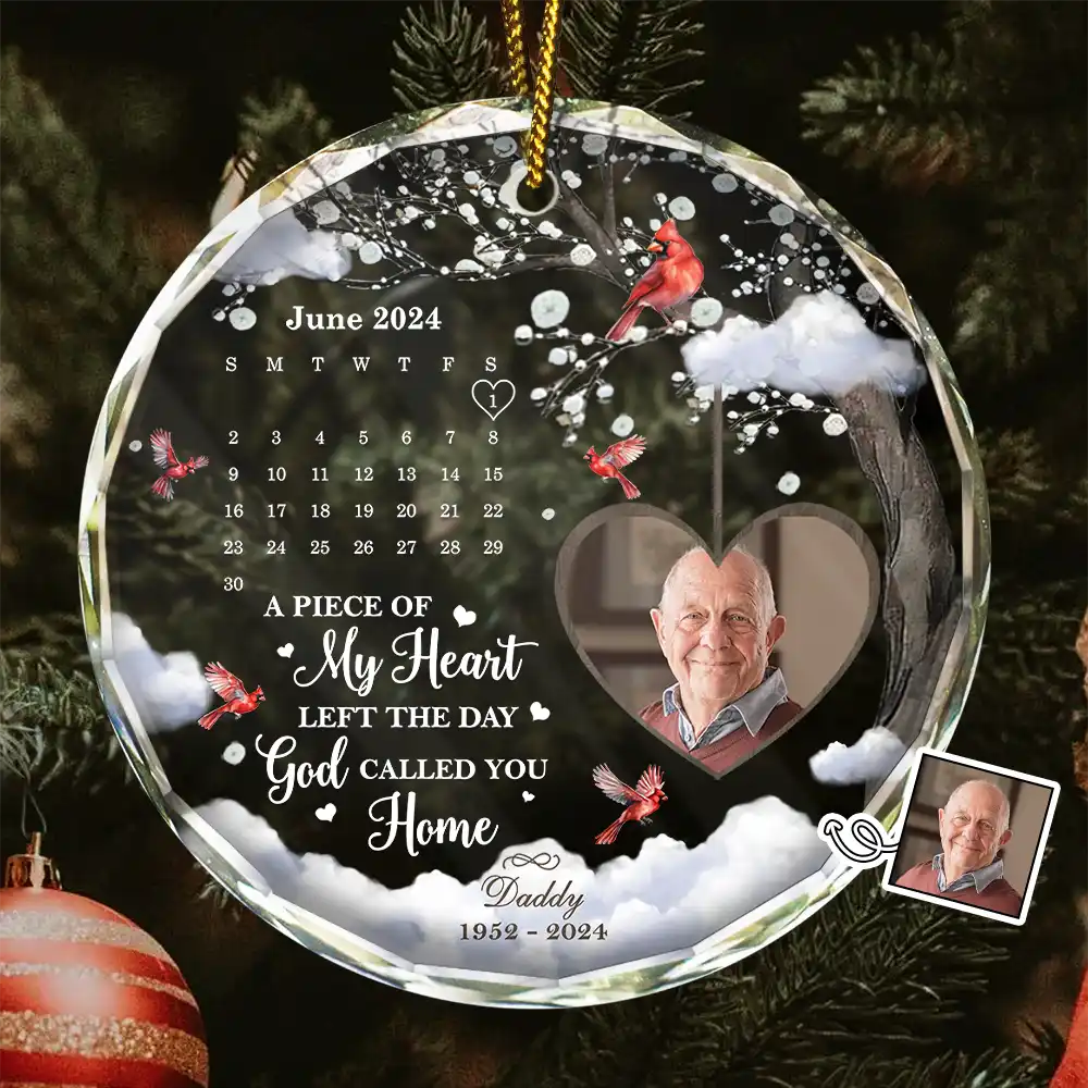 Memorial - Custom Photo Calendar The Day God Called You Home Memorial - Personalized Circle Glass Ornament