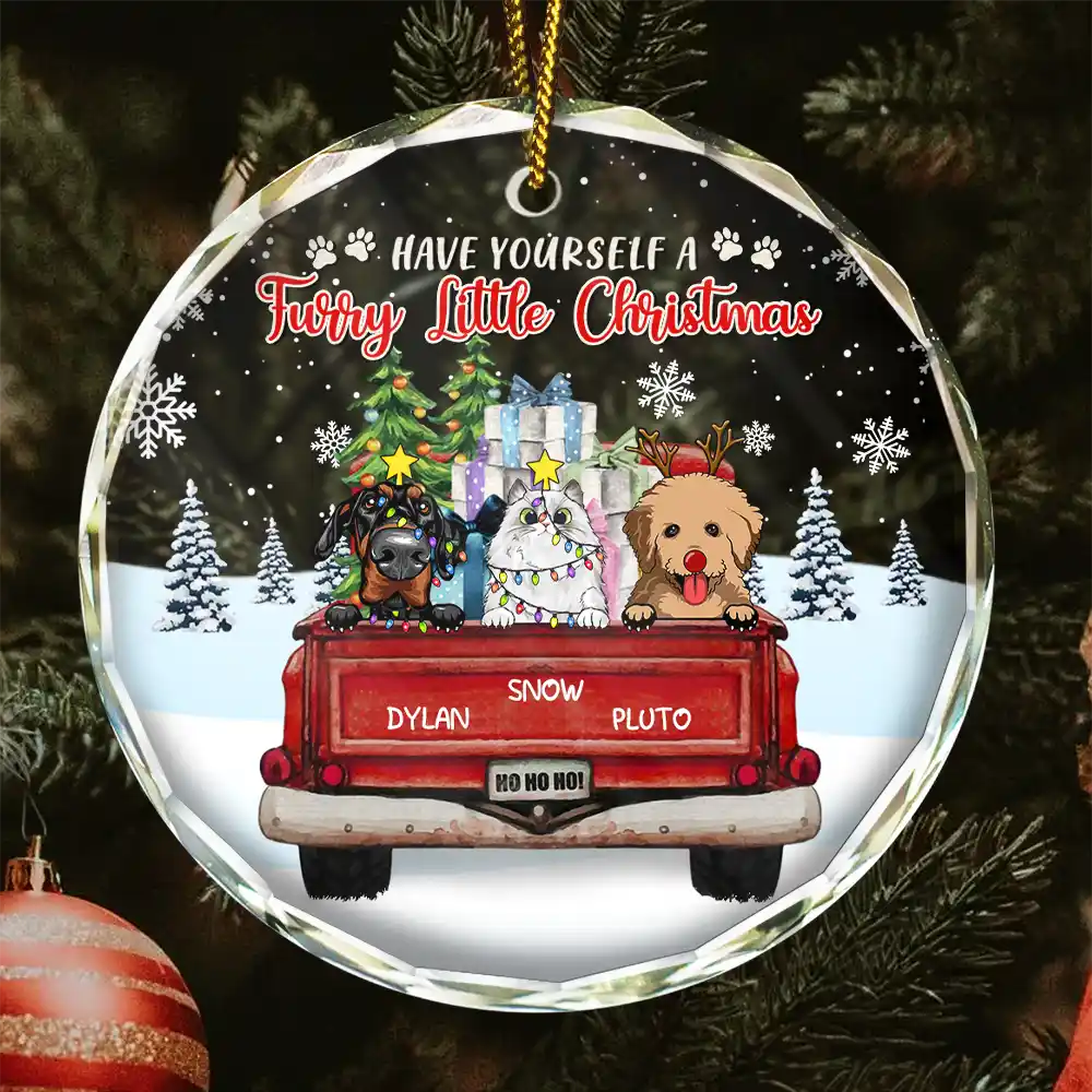 Pet Lovers, Dog Lovers, Cat Lovers - Dogs Cats Have Yourself A Furry Little Christmas - Personalized Circle Glass Ornament