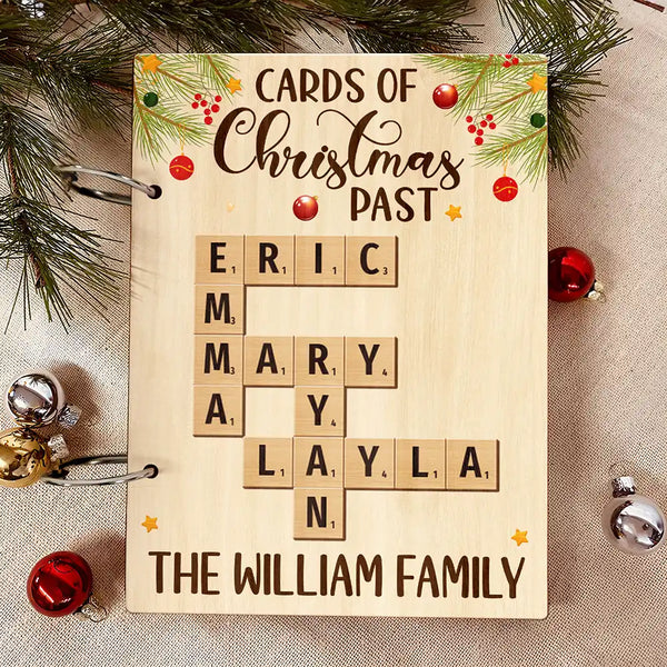 Family - Cards Of Christmas Past Family Crossword Scrabble - Personalized Card Keeper, Card Holder
