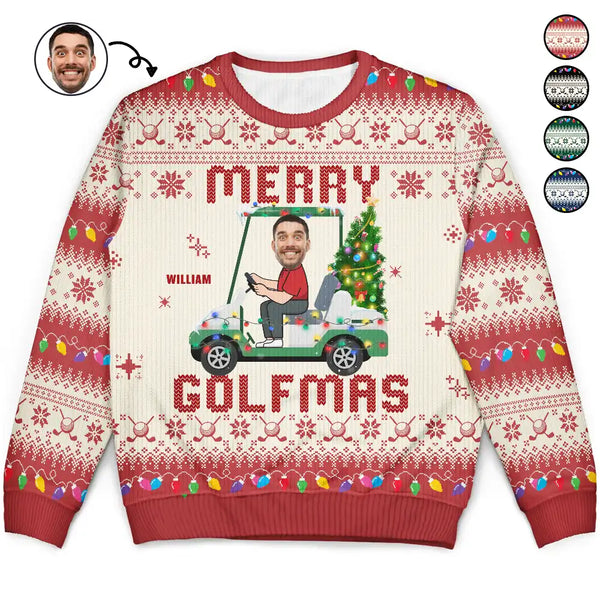 Gift For Yourself, Golf,Gift For Men - Custom Photo Funny Golf Lover Merry Golfmas - Personalized Unisex Ugly Sweater