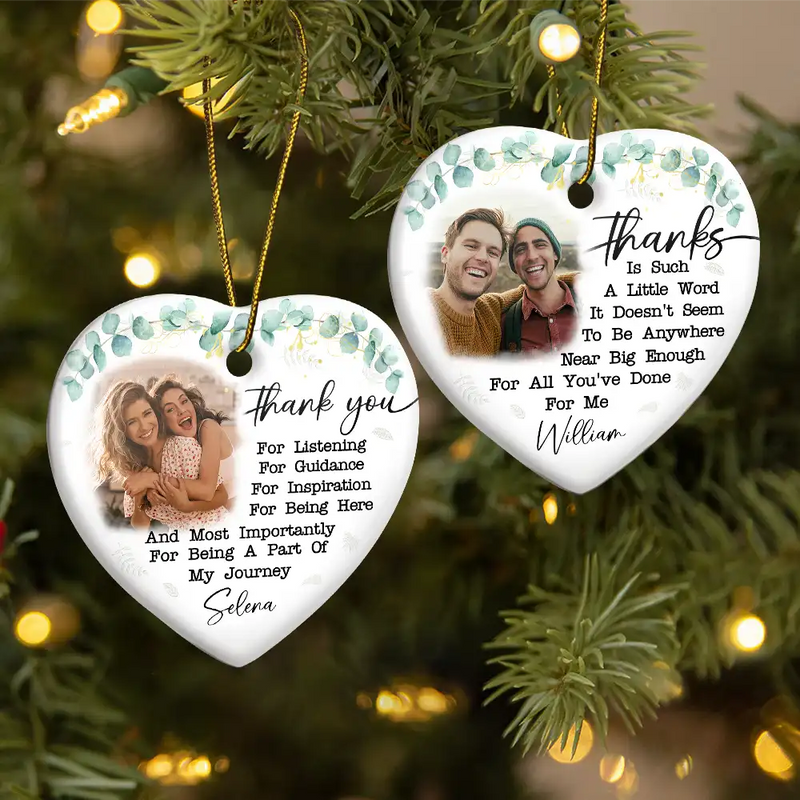 Gift For Bestie, Gift For Sisters, Gift For Sibling, Gift For Brothers - Custom Photo Thank You For Being A Part Of My Journey - Personalized Heart Ceramic Ornament