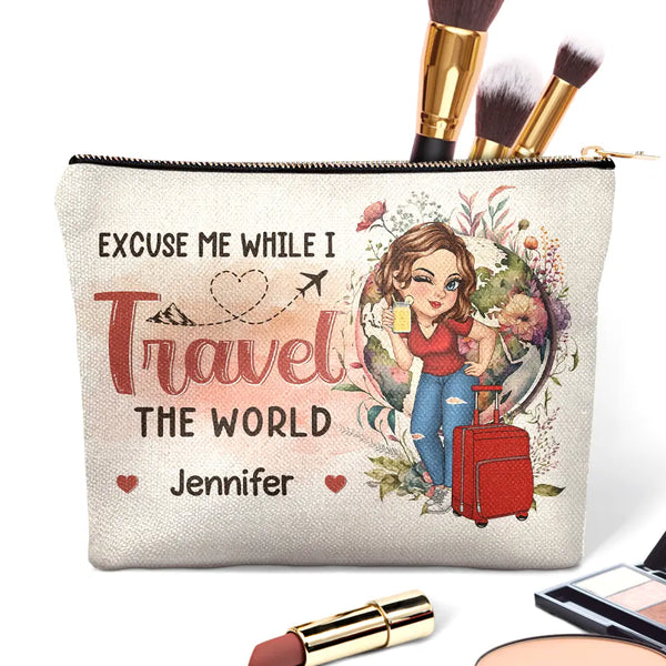 Travel, Gift For Yourself, Gift For Women - Travel The World - Personalized Cosmetic Bag