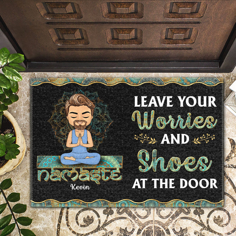 Leave Your Worries And Shoes At The Door - Home Decor, Birthday, Loving Gift For Yourself, Women, Yoga Lovers - Personalized Custom Doormat