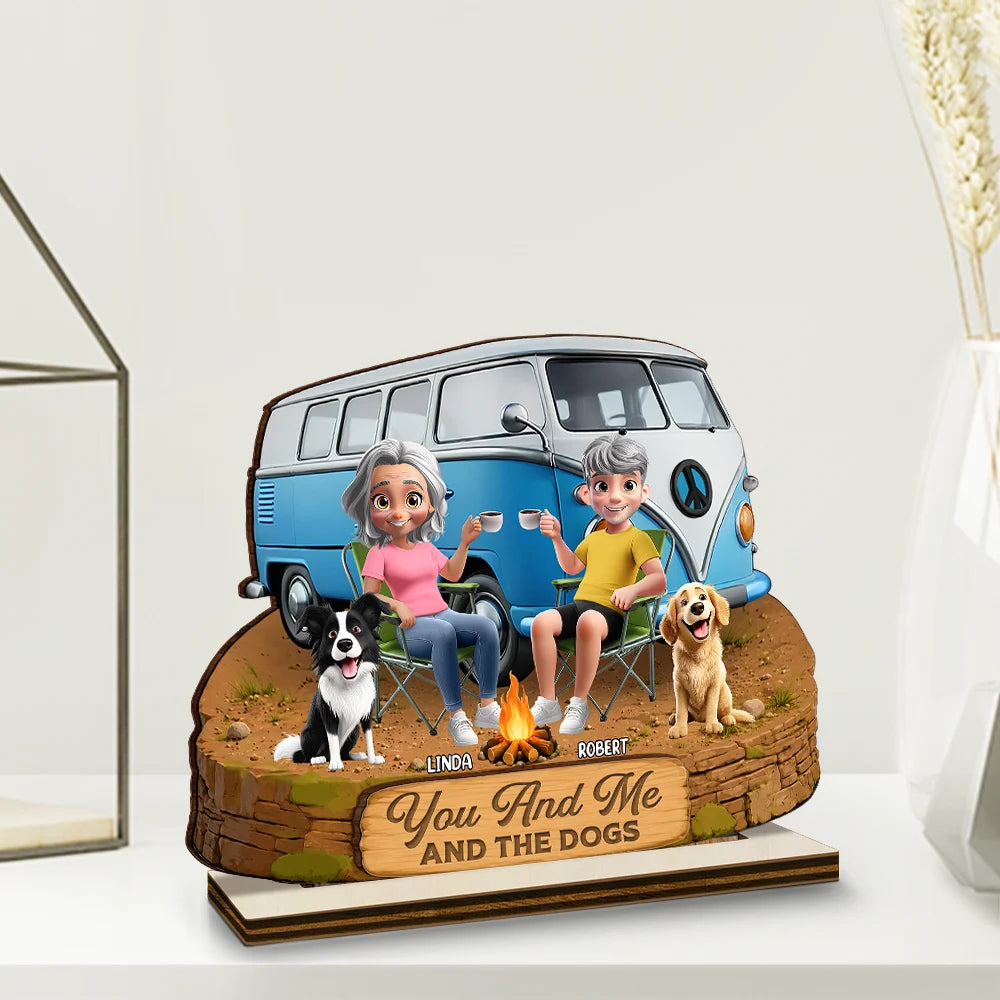 Summer,Camping,Gift For Couples,Pet Couple,Pet Lovers,Romantic,Vector - Husband And Wife Camping Partners For Life - Personalized Custom Shaped Wooden Plaque