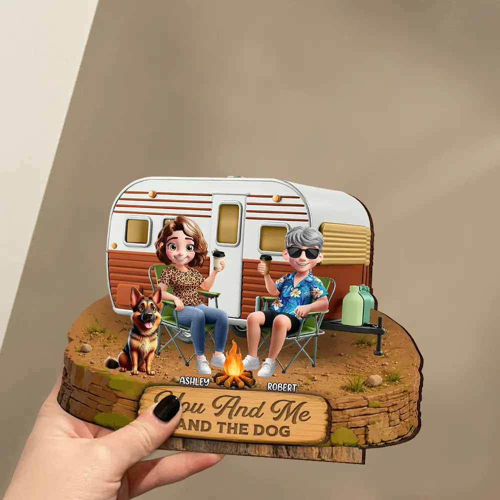 Summer,Camping,Gift For Couples,Pet Couple,Pet Lovers,Romantic,Vector - Husband And Wife Camping Partners For Life - Personalized Custom Shaped Wooden Plaque