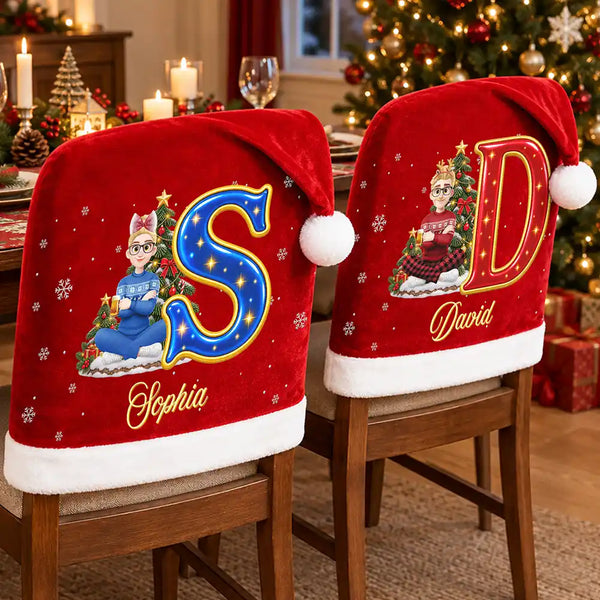Christmas, Family, Happy, Vector - Christmas Table Decor Gift For Family - Personalized Cartoon Character Chair Cover