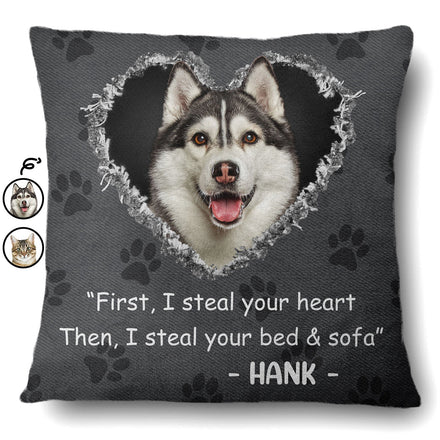 Custom Photo Dog Cat Steal Your Heart - Gift For Pet Lovers - Personalized Pillow