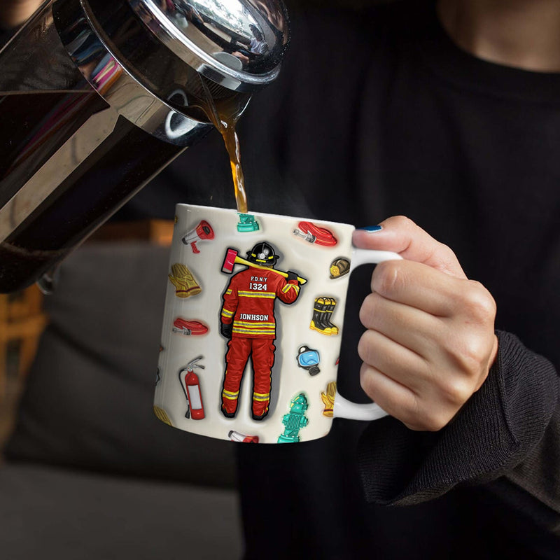 Firefighter 3D Uniform - Gift For Firefighters - 3D Inflated Effect Printed Mug, Personalized White Edge-to-Edge Mug