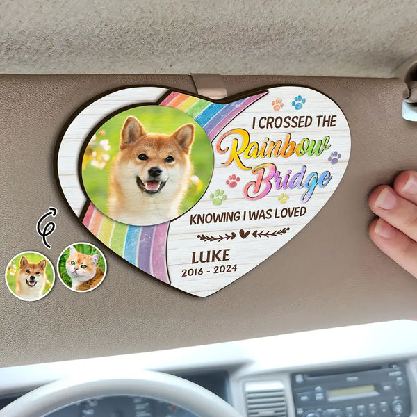 Custom Photo Memorial I Crossed The Rainbow Bridge - Personalized Custom Shaped Car Visor Clip