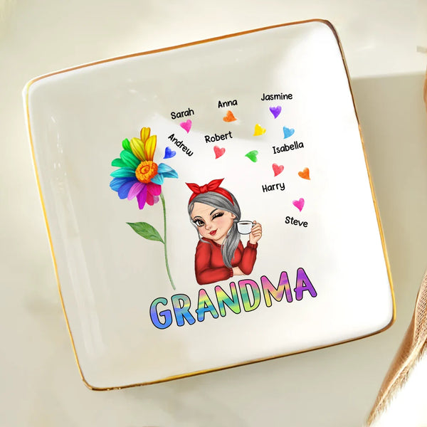 Colorful Sunflowers Grandma - Personalized Ring Dish