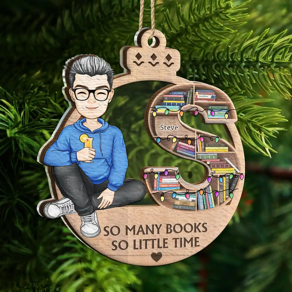Reading, Gift For Yourself, Gift For Women, Gift For Men - Christmas Monogram Bookshelf Reading Lovers - Personalized 2-Layered Mix Ornament