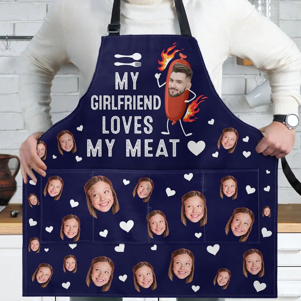 Gift For Couples, Gift For Husband, Gift For Boyfriend, Gift For Men, Cooking - Custom Photo My Wife Loves My Meat - Personalized Apron