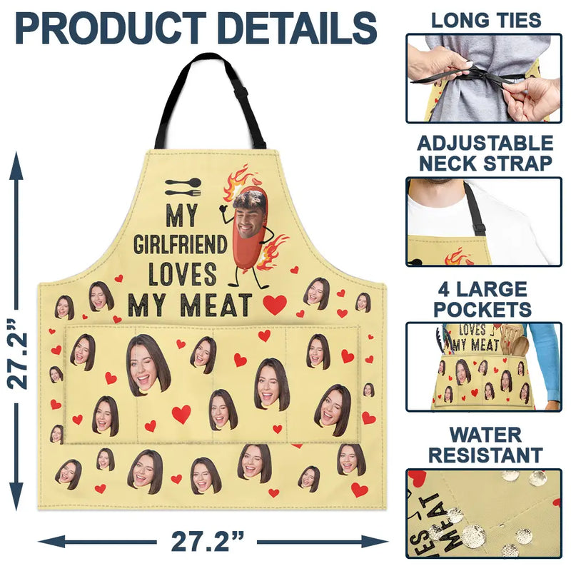 Gift For Couples, Gift For Husband, Gift For Boyfriend, Gift For Men, Cooking - Custom Photo My Wife Loves My Meat - Personalized Apron