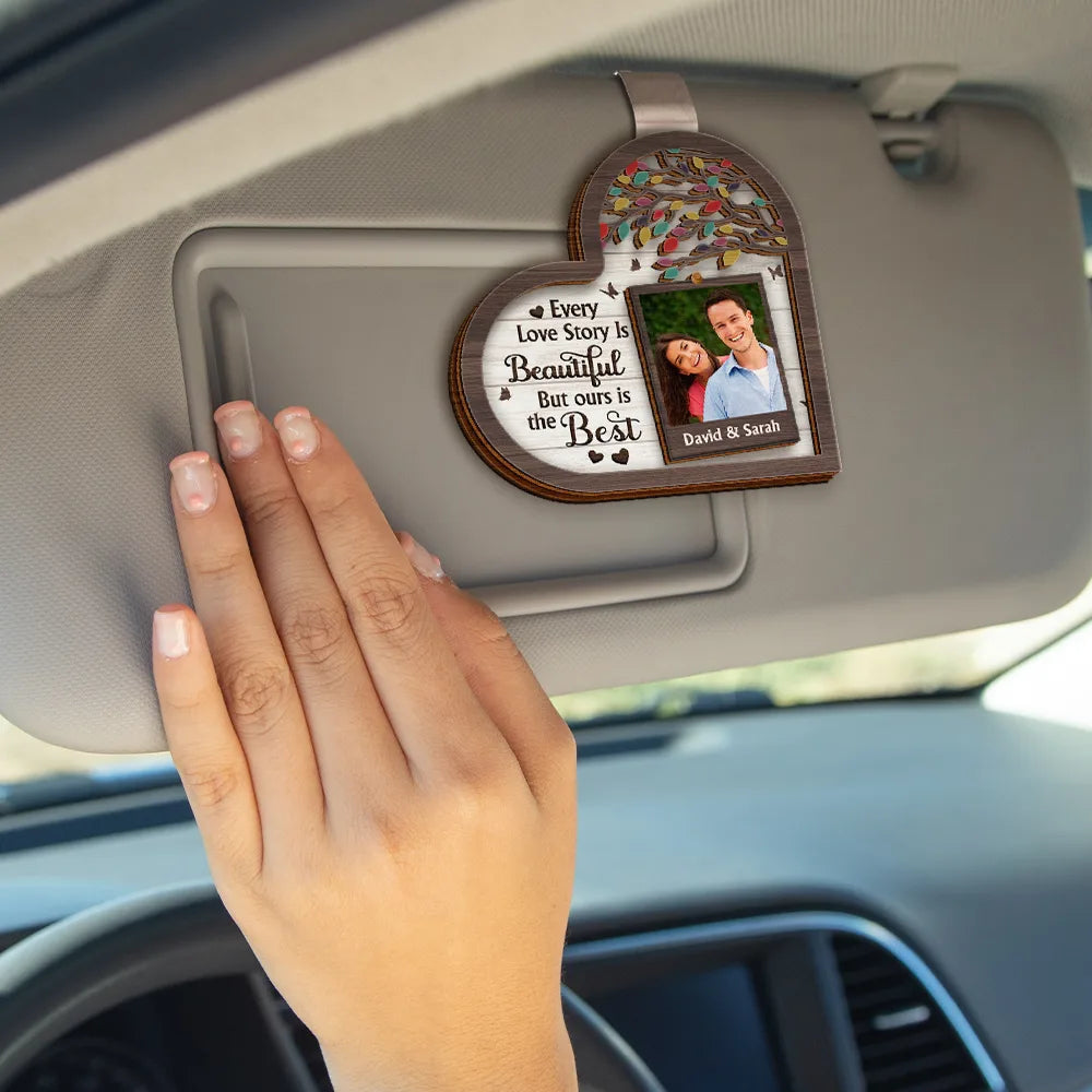 Gift For Couples, Gift For Husband, Gift For Boyfriend, Gift For Wife, Gift For Girlfriend - Custom Photo My Favorite Place In All The World Is Next To You - Personalized Custom Shaped Car Visor Clip