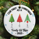 Family,Gift For Women,Gift For Men,Christmas,Happy - Our First Christmas Family Trees Names 3D Inflated Effect - Personalized Circle Ceramic Ornament