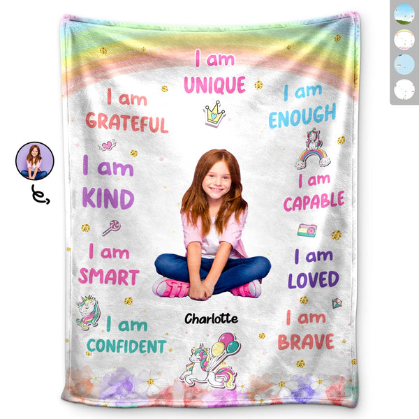 Custom Photo I Am Loved - Gift For Grandson, Granddaughter, Kids - Personalized Fleece Blanket, Sherpa Blanket