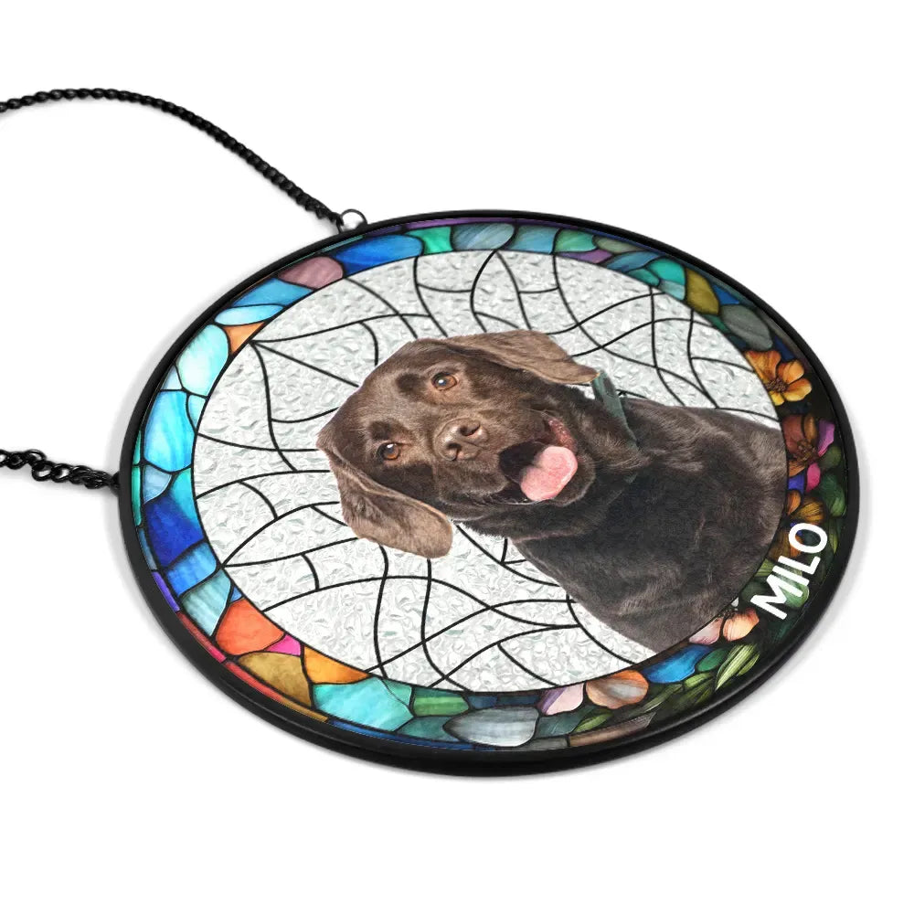 Family, Gift For Sibling, Dog Lovers, Cat Lovers, Pet Lovers - Custom Photo Family Dog Cat - Personalized Stained Glass Window Hanging Suncatcher