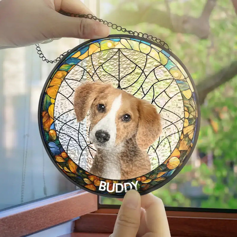 Family, Gift For Sibling, Dog Lovers, Cat Lovers, Pet Lovers - Custom Photo Family Dog Cat - Personalized Stained Glass Window Hanging Suncatcher