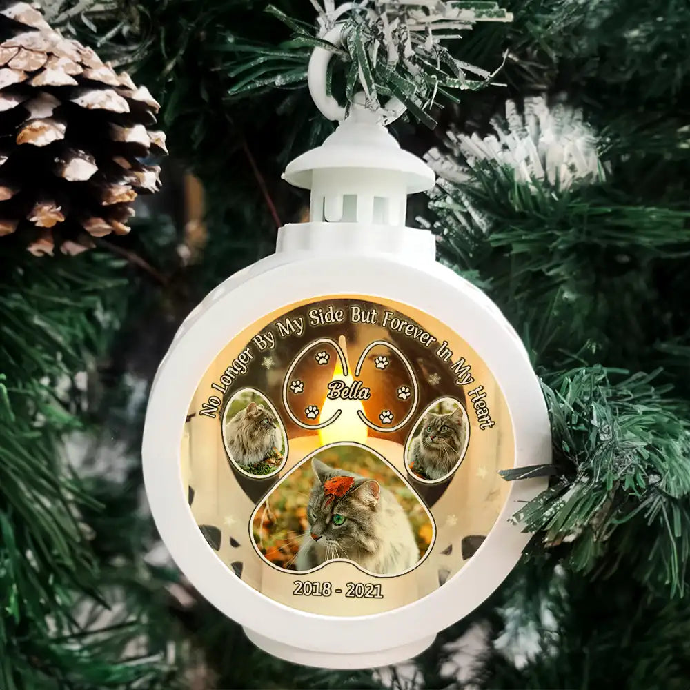 Memorial, Pet Lovers, Dog Lovers, Cat - Custom Photo Pawprint Your Light Will Always Shine In Our Hearts - Personalized Candlelight Lantern Ornament