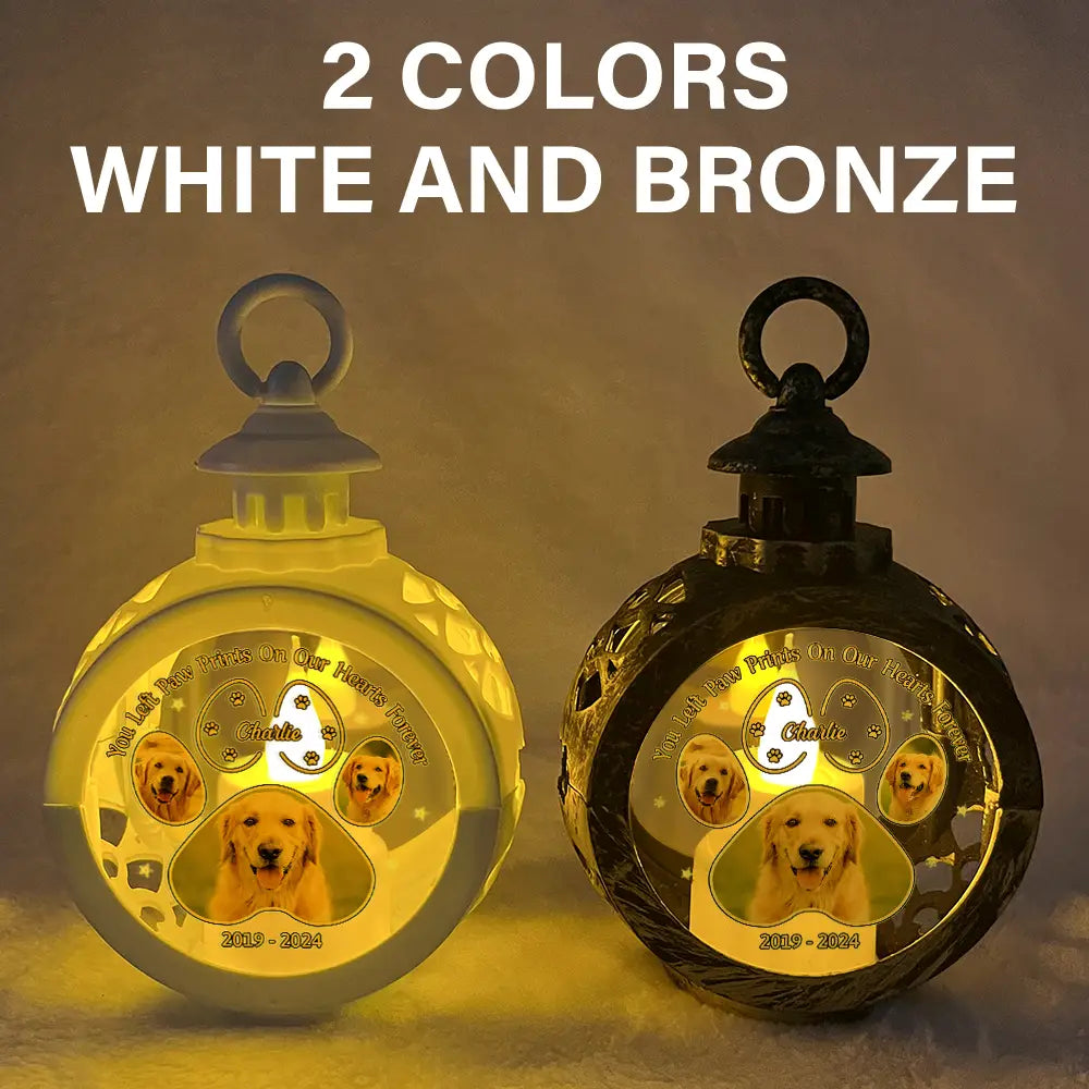 Memorial, Pet Lovers, Dog Lovers, Cat - Custom Photo Pawprint Your Light Will Always Shine In Our Hearts - Personalized Candlelight Lantern Ornament