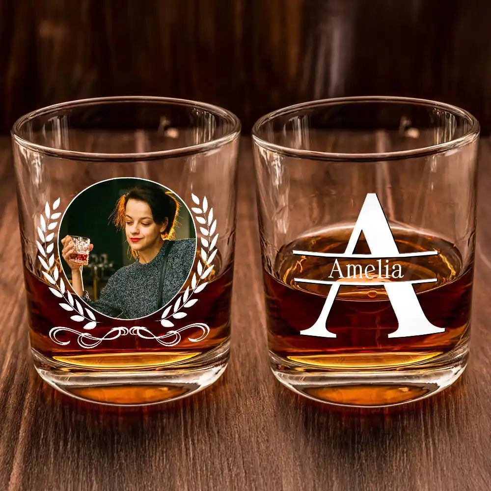 Gift For Yourself, Gift For Men - Custom Photo Vintage Monogram - Personalized Whiskey Glass