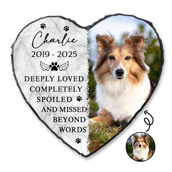 Memorial, Pet Lovers, Cat Lovers, Dog Lovers - Custom Photo Memorial Missed Beyond Words - Personalized Heart Memorial Garden Stone