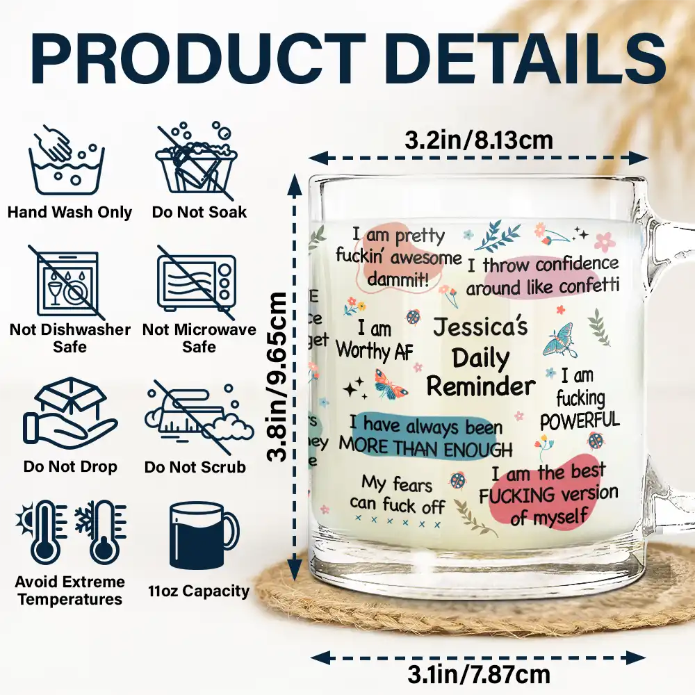 Gift For Yourself, Gift For Women - Girl's Affirmations Daily Reminder - Personalized Glass Mug