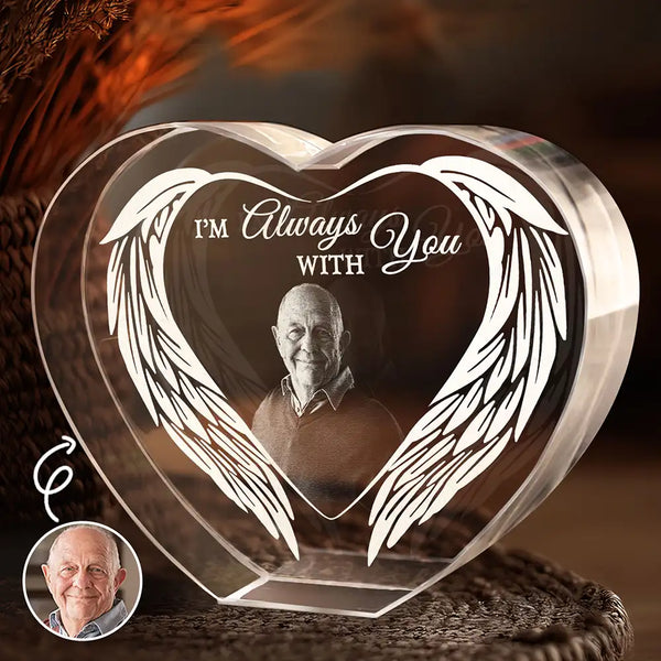 Memorial,Custom Photo,Sad,Parents,Gift For Grandparents - Custom Photo I'm Always With You - Personalized Crystal Heart